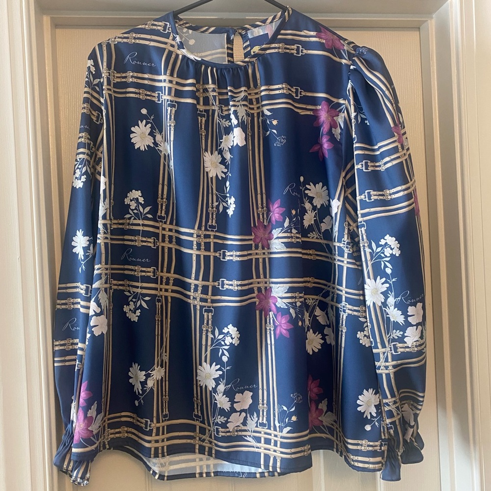 Floral Print Navy Blue Women's Top